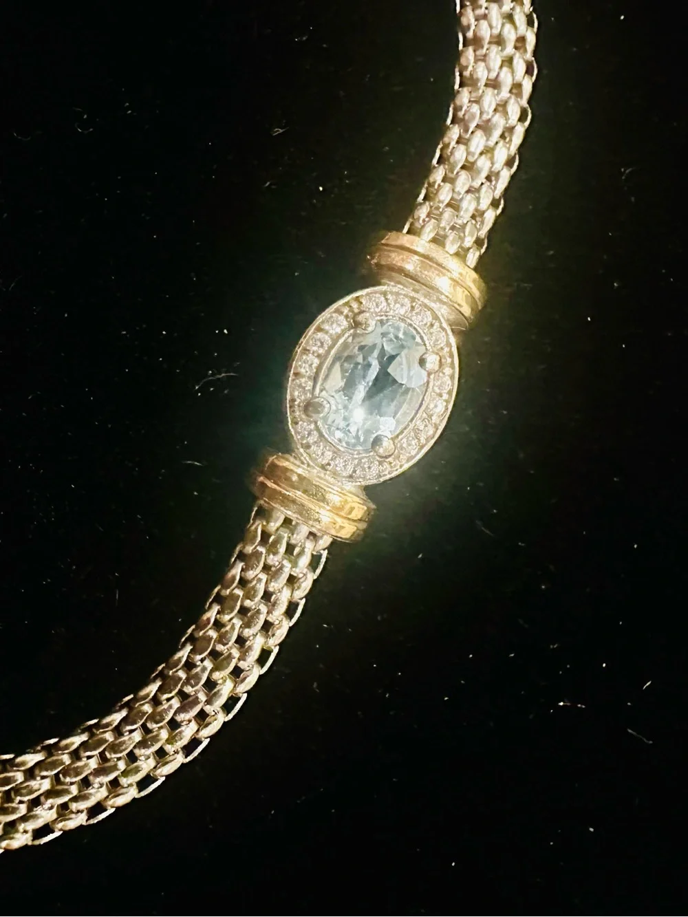 New 14K Solid Gold bracelet w Blue Topaz & 925 silver thick mesh bracelet